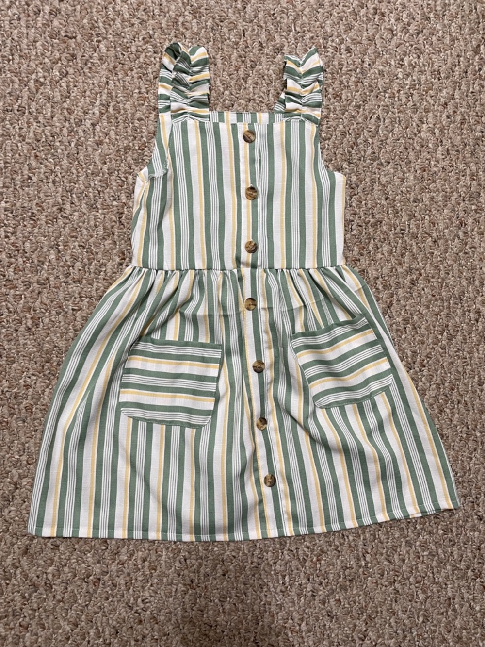 Little Lass Green and Yellow Striped Button-Front Sundress